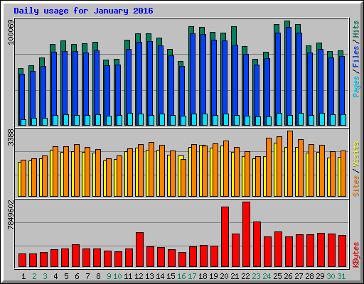 Daily usage for January 2016